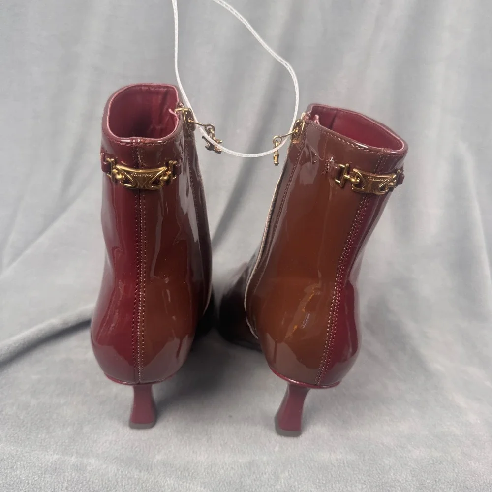 Circus Sam Edelman Two Tone Patent‎ Pointed Toe Kitten Heel Ankle Boots Burgundy